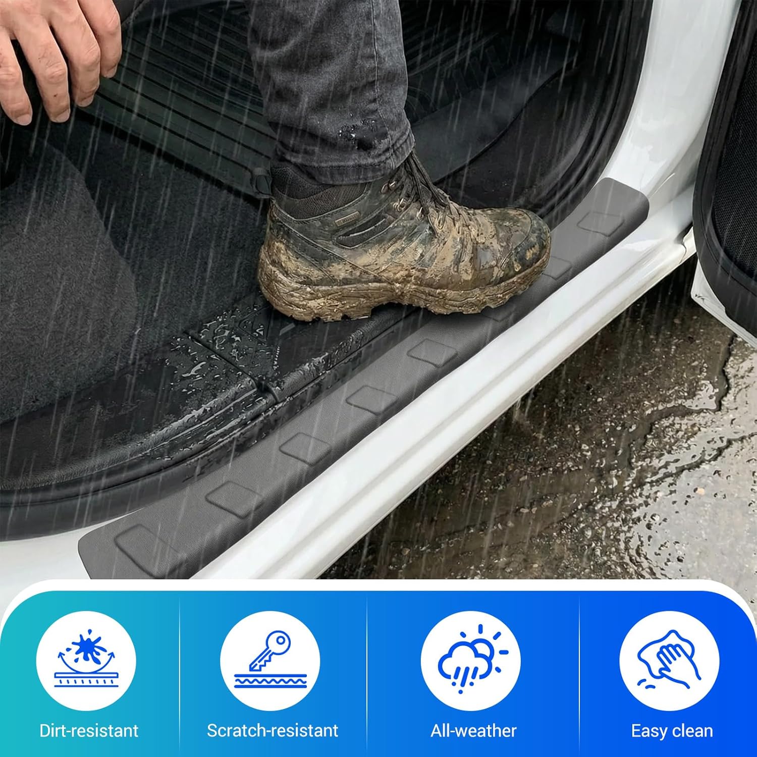 Door Sill Guard Fits for 2019-2026 Chevy Silverado GMC Sierra 1500 Door Entry Protector Double Cab Door Sill Cover Compatible with Silverado Sierra 1500 Accessories Anti-Slip Front & Rear