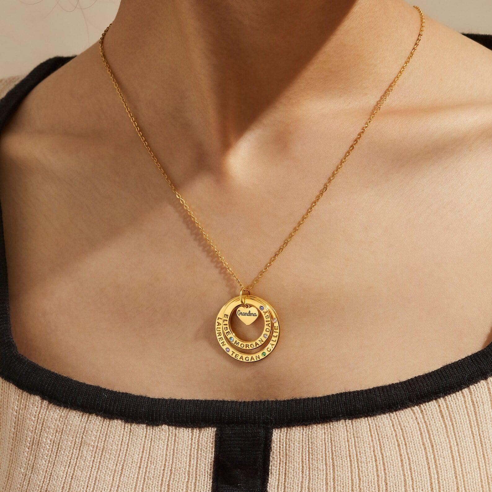 Niños nombres collar, familia collar con piedra de nacimiento, mamá joya con niños nombres personalizado madre Día de la Madre Navidad cumpleaños aniversario
