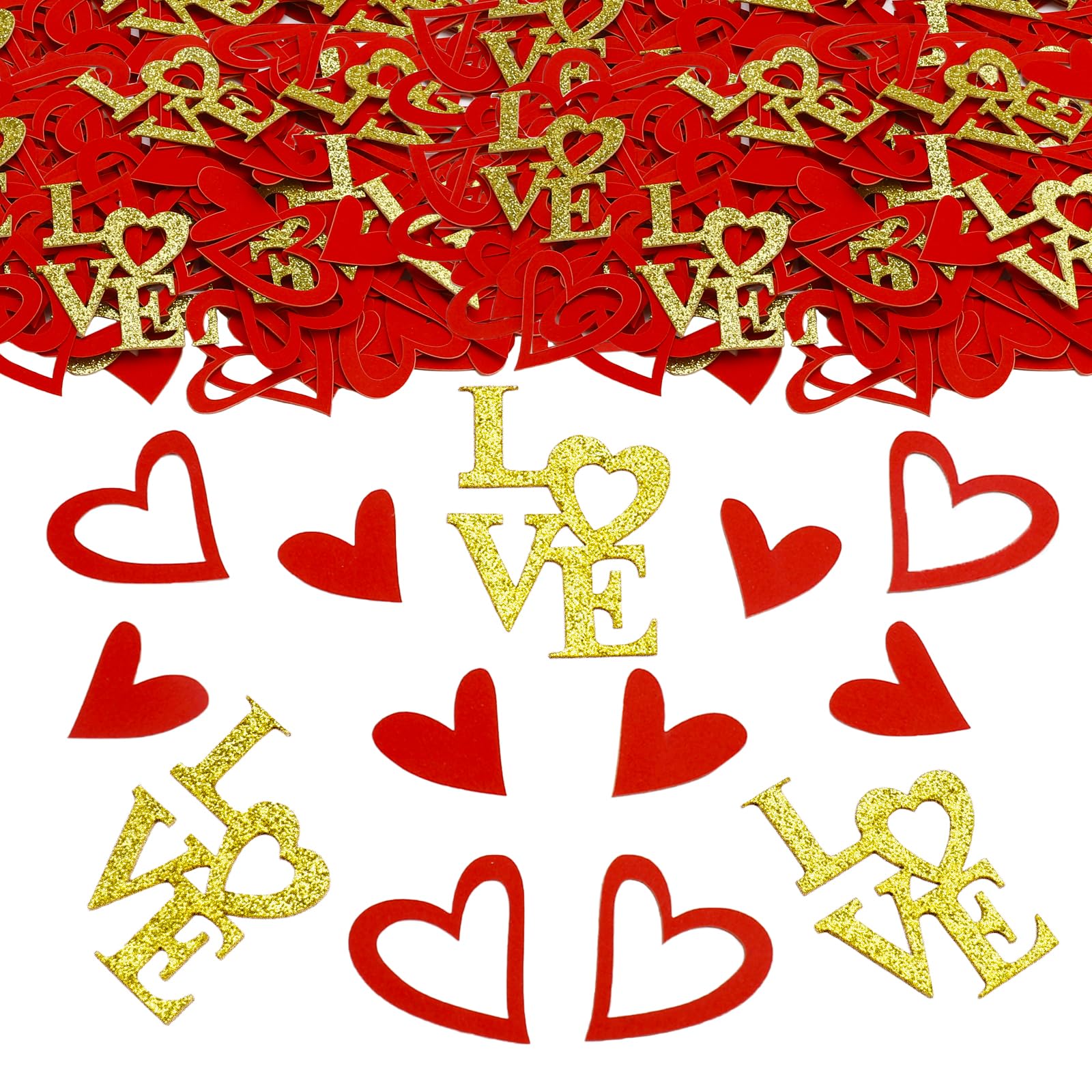 HOWAF Herz-Konfetti Set (1300 Stück) – Rot & Silber, Für Hochzeit, Valentinstag & Partys