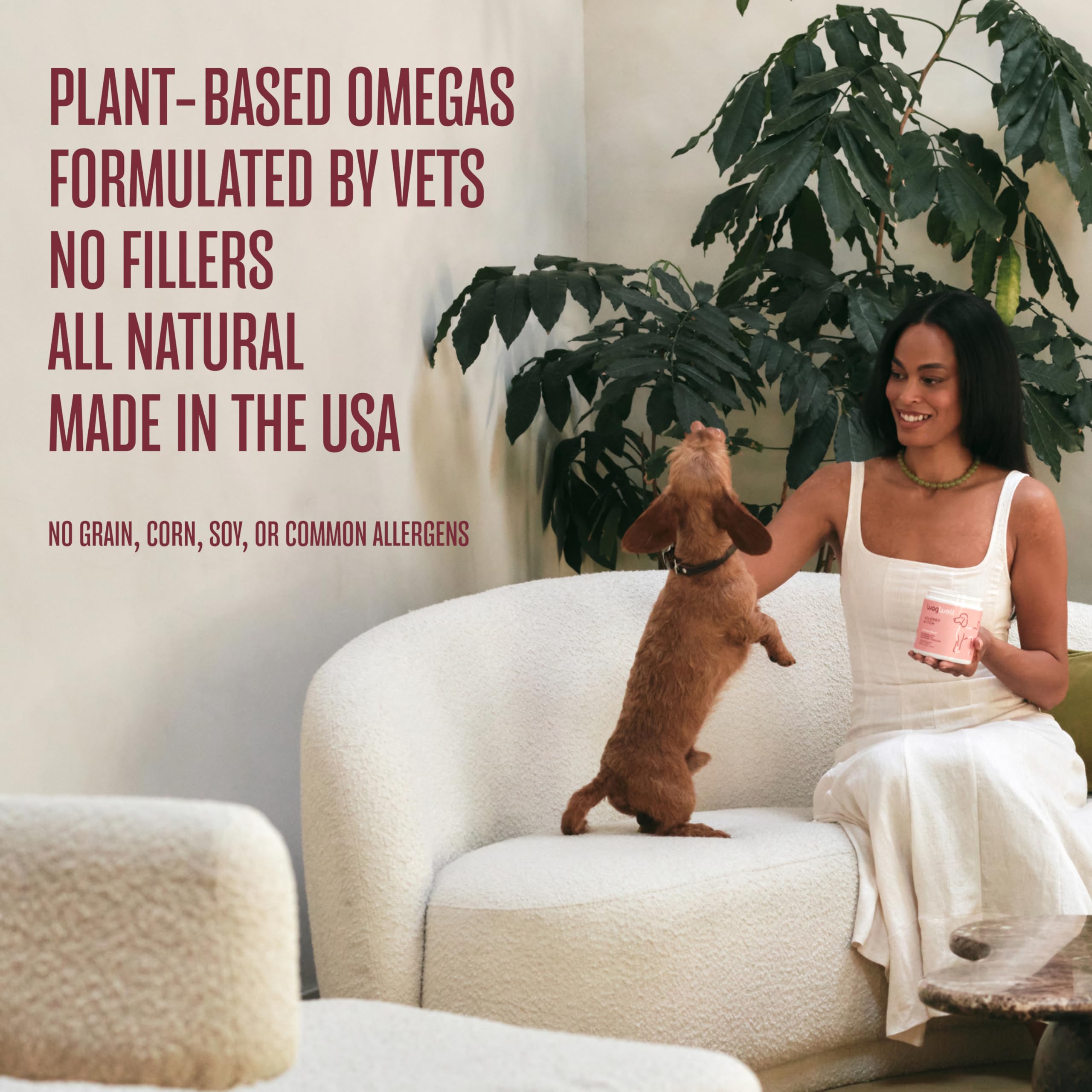 WagWell Allergies et démangeaisons à mâcher – Aromatisé au poulet – À base de plantes avec du colostrum et de la spiruline – Complément alimentaire pour la peau et le pelage de chien pour soulager les