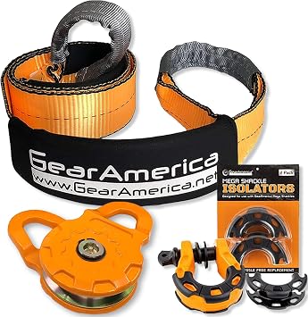 Mega Shackles Isolators Only for GA Mega Shackles Pack of 2 + 1 Mega Snatch Block 50,000 lbs 25T MBS, 25,000 lbs 12.5T WLL + 1 Tree Saver Strap 3" x 8 Certified 35053 lbs 17.5 US Tons