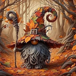 5D Diamond Painting Kits for Adults, Autumn Forest Gnome Tree Diamond Art for Beginners, DIY Full Round Drill Fall Paint by Diamonds Dot Gem Art for Adults, Home Wall Decor 13.7x13.7 Inch