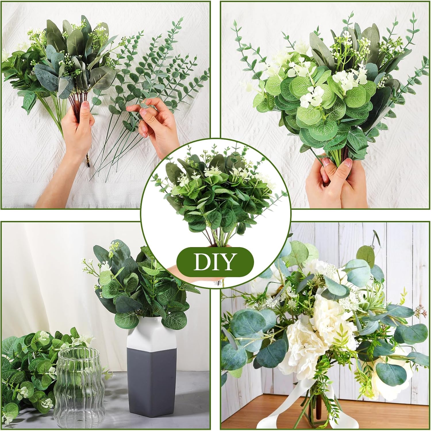100pcs 4 Kinds Mixed Faux Eucalyptus Stems, Bulk Silver Dollar Artificial Eucalyptus Stems Green Faux Greenery Stems for Wedding Vase Bouquets Floral Arrangements - Image 4