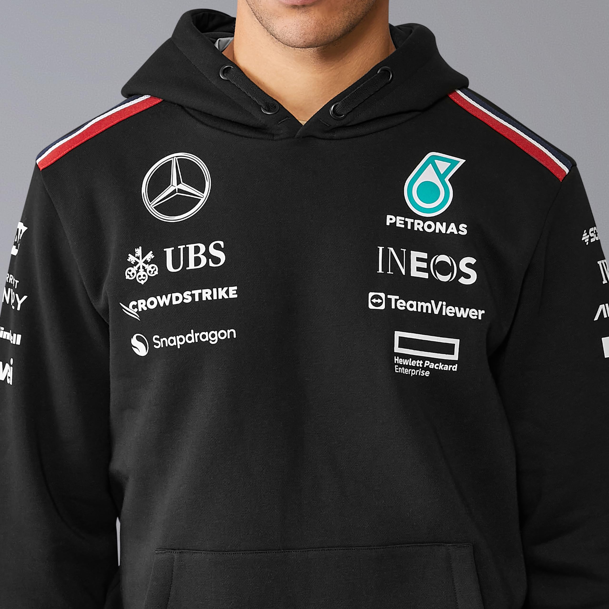 Mercedes AMG Petronas Sudadera con Capucha para Hombre F1 Team 2024 - Negro - Tamaño: XL