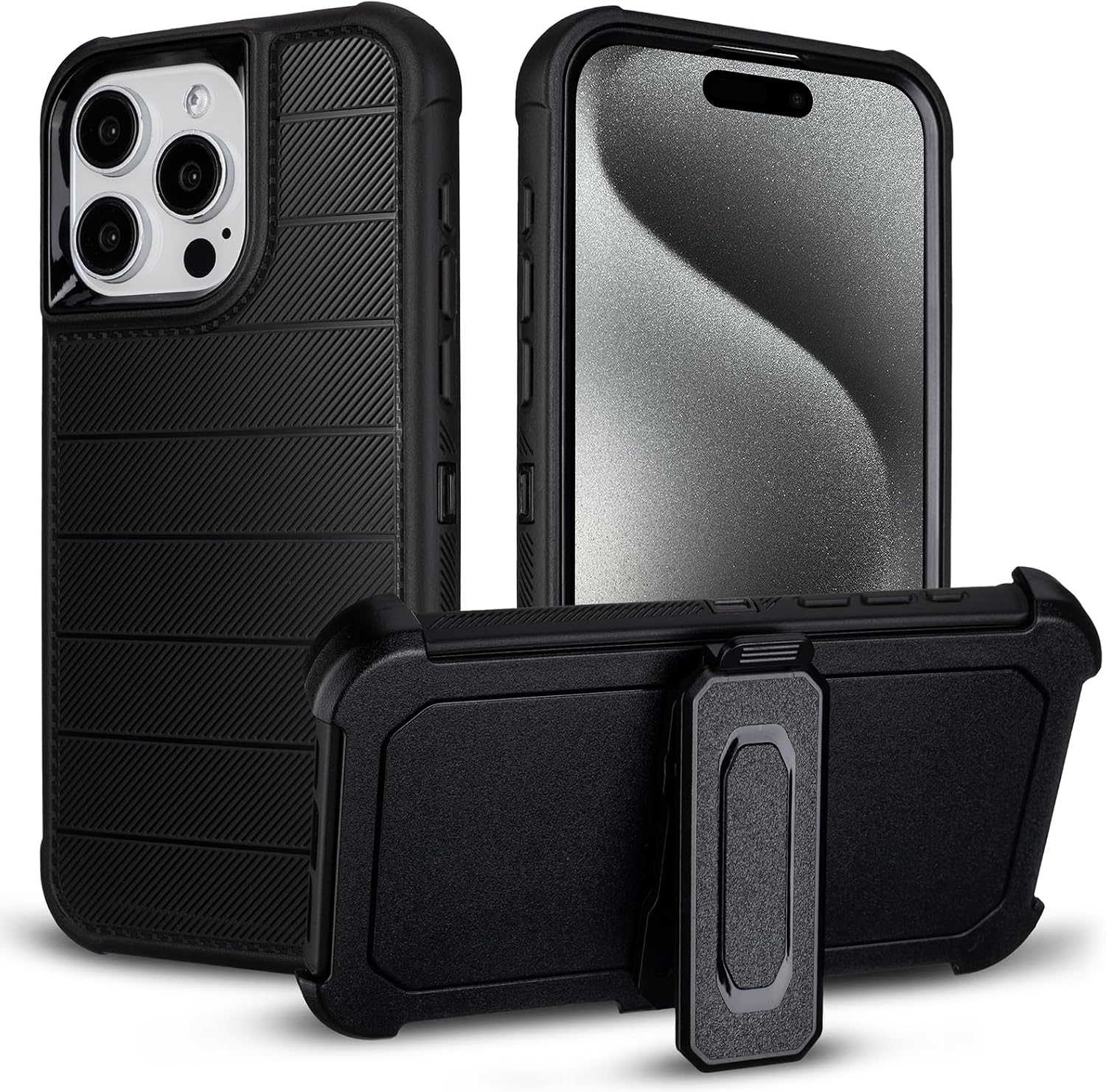 for iPhone 15 Pro Max Case with Belt Clip Holster, Military Grade Drop Protection, 2 Layers of Sturdy, Heavy Duty Shockproof Cover for iPhone 15 Pro Max Case Rugged, Black
