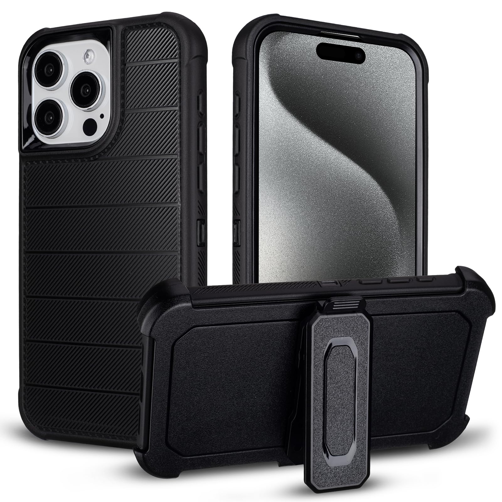 for iPhone 15 Pro Max Case with Belt Clip Holster, Black | Military Grade Drop Protection…