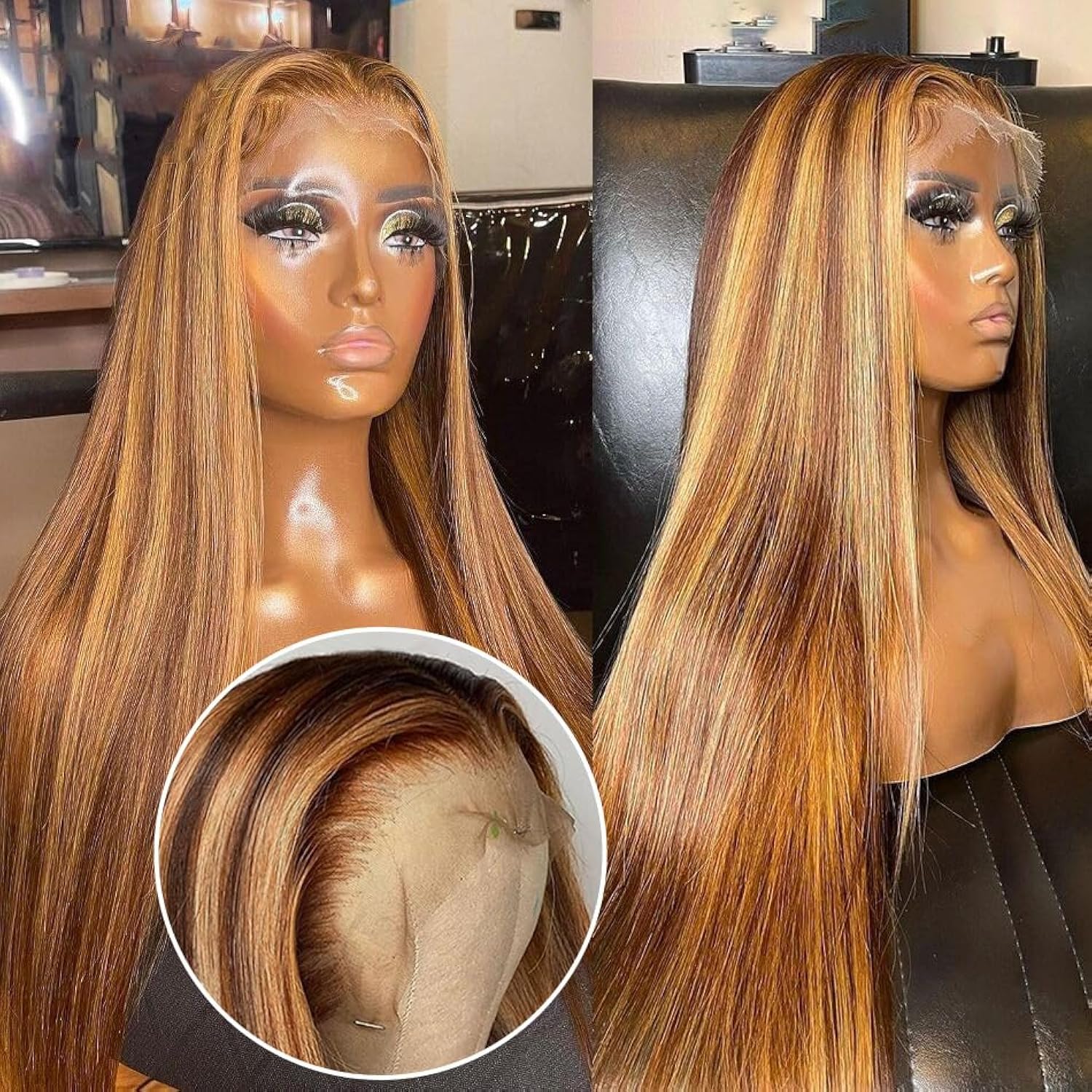 Flady Highlight Ombre Blonde Lace Front Wig Human Hair #4/30 Colored Glueless Wigs 150 Density Straight HD Lace Frontal Wigs Human Hair for Black