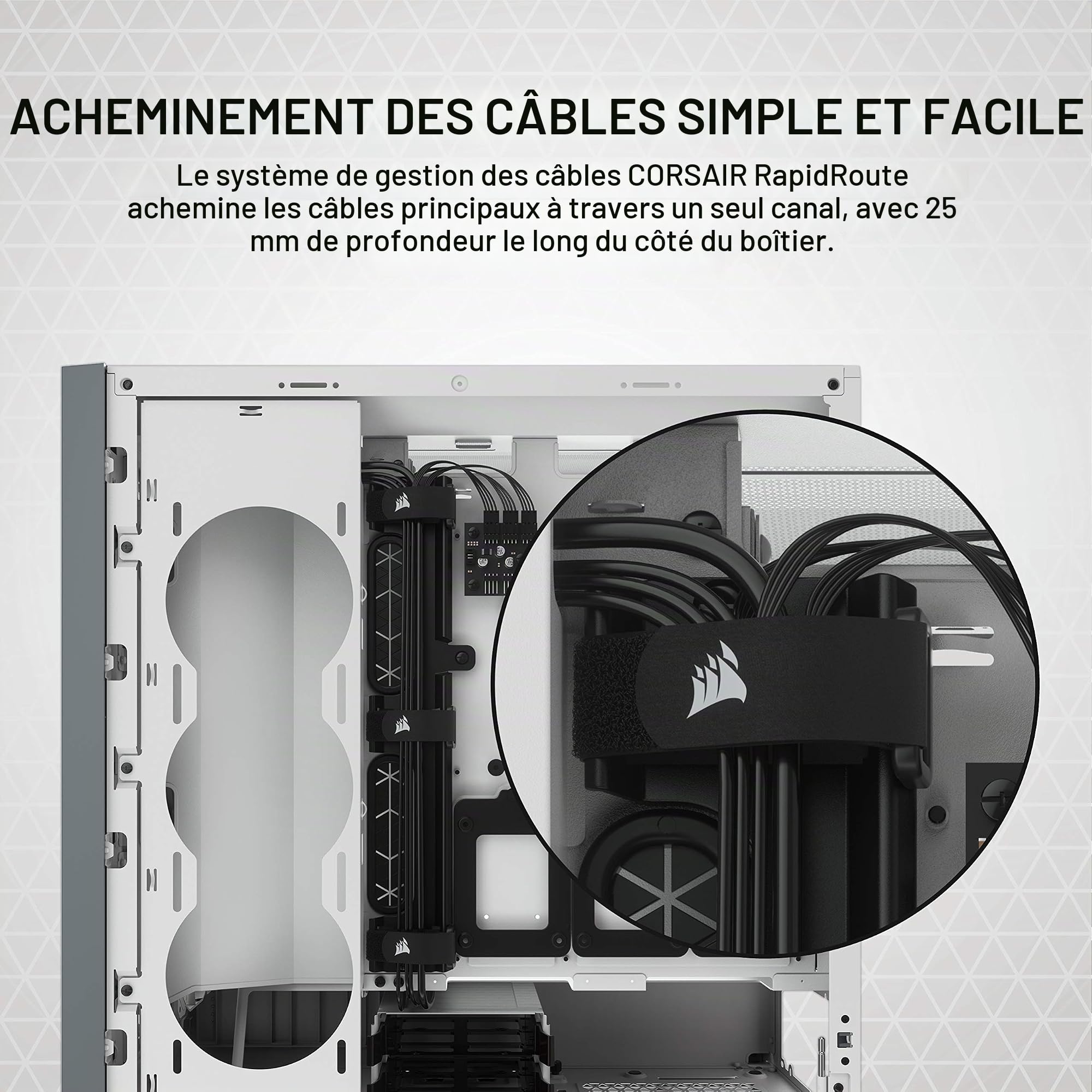 Corsair iCUE 5000X RGB Moyen-Tour Connecté en Verre Trempé Boîtier (Quatre Panneaux en Verre Trempé, Système de Câbles RapidRoute, Trois Ventilateurs RGB de 120 mm Inclus, Éclairage Intelligent) Blanc