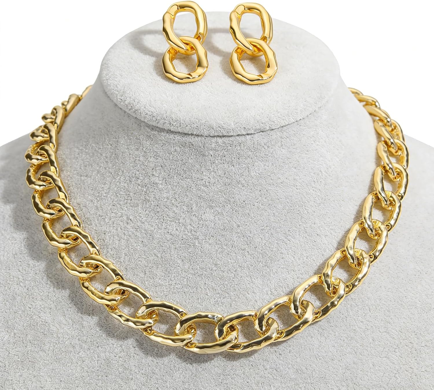 Chunky Necklace Earrings Set for Women Gold Statement Chain Choker Necklace Acrylic Cuban Dangle Earrings Personalized Punk Jewelry Accessories image 4