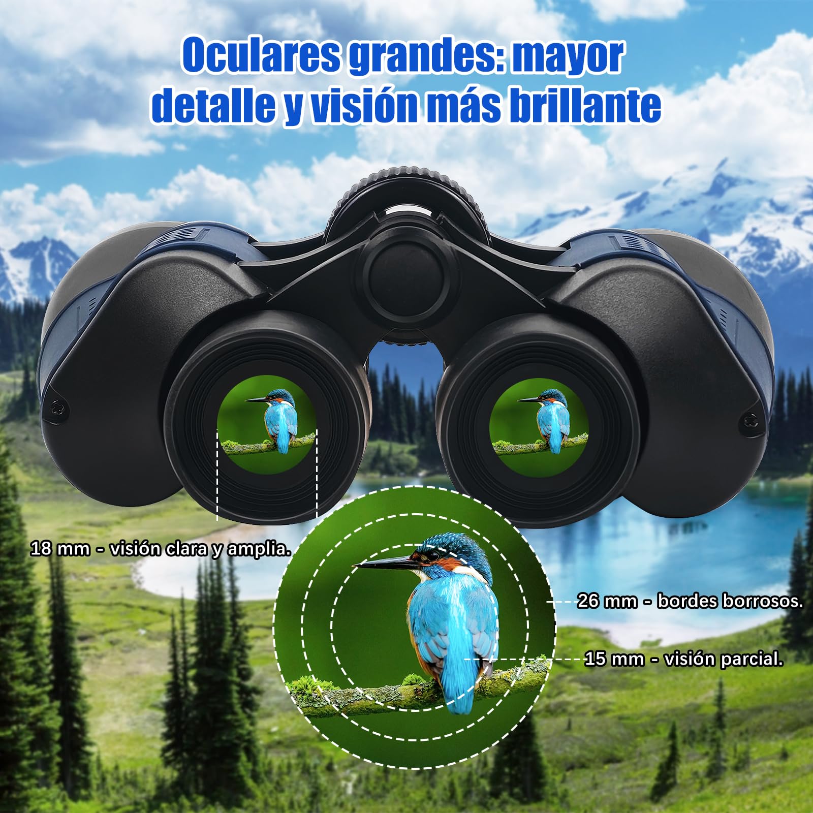 Prismáticos Profesionales 20 X 50, Binoculares para Adultos con prismas BAK-4 y Lentes FMC, Antiniebla e Impermeables con Adaptador para Smartphone de Aves, Caza, Senderismo (Azul) — view 2