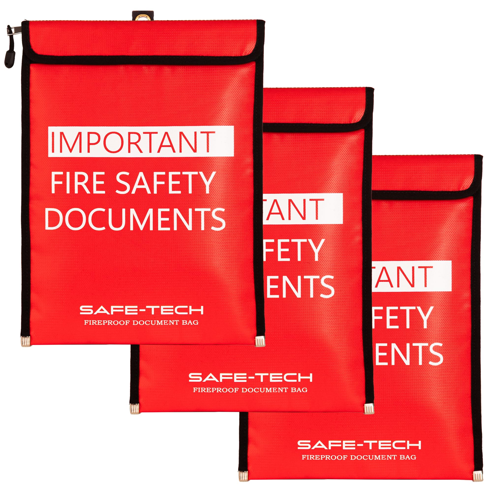 SAFE-TECH 3 Pack Upgraded Fireproof Document Bag, 1300°C Blow Torch Tested Fireproof Document Storage for Legal Certificates, A4 Fireproof For Fire Safety, Legal Documents Fire Safe