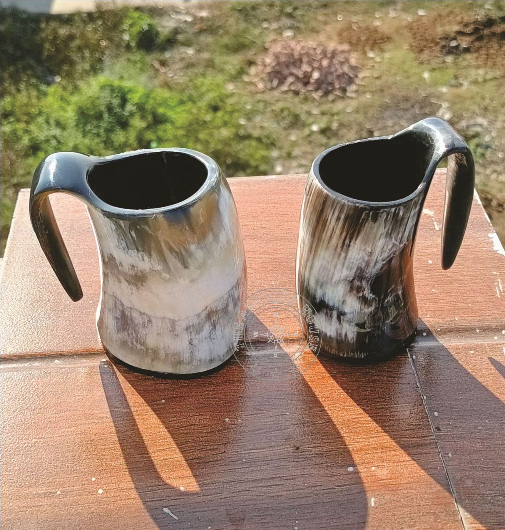 Set of 2 Short Viking Mini Drinking Horn Mug 130 To 150 ml 3 Inches for Wodka Whisky Mead Wine Vintage Style Ale Beer Cup Best Birthday Gift