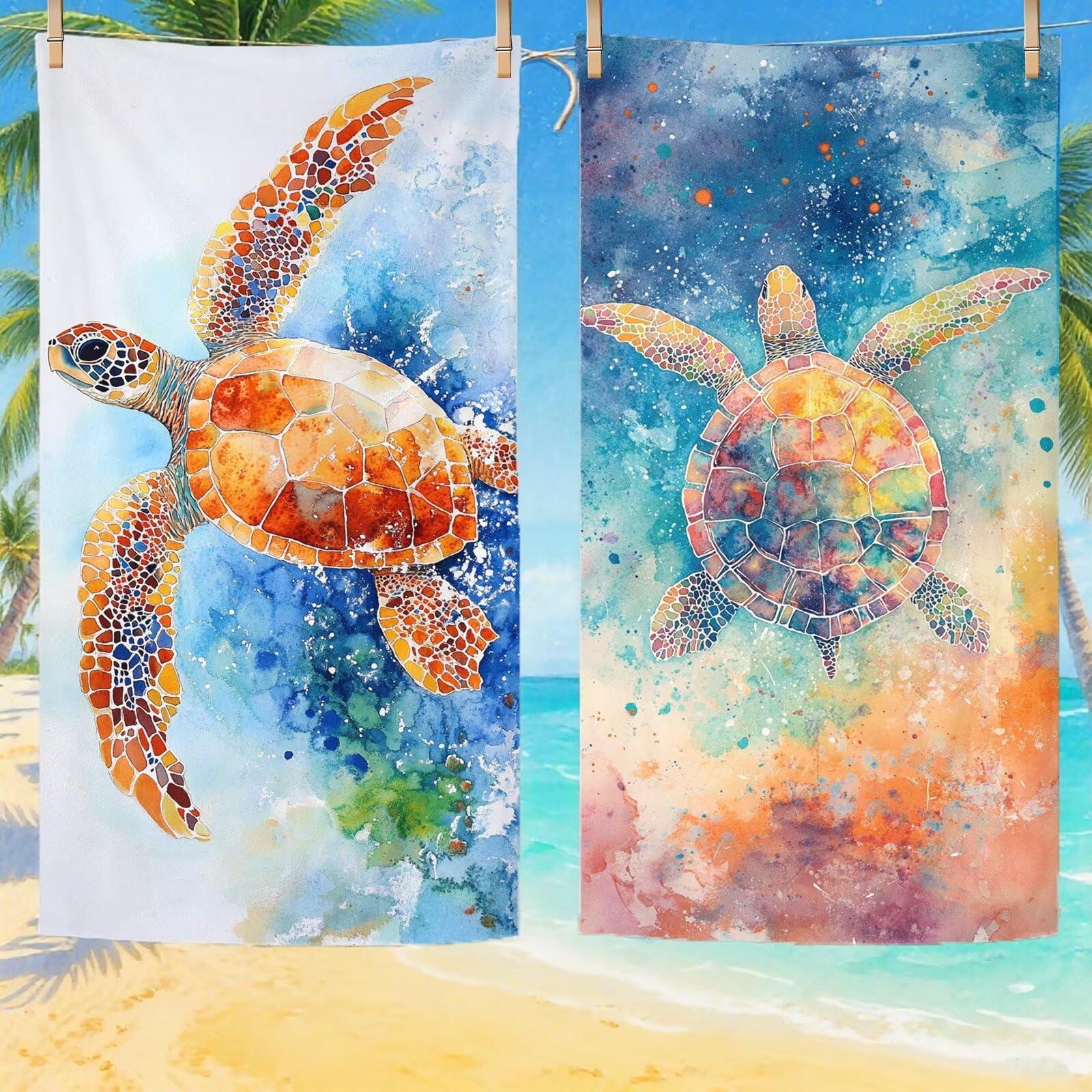 Telo Mare Microfibra, Telo Mare Grande 200 x 100 cm Set da 2, Antisabbia Asciugatura Rapida Assorbente Salvietta da Spiaggia Asciugamano per Palestra Piscina Viaggi Sport Picnic, Regali Donna Q-760