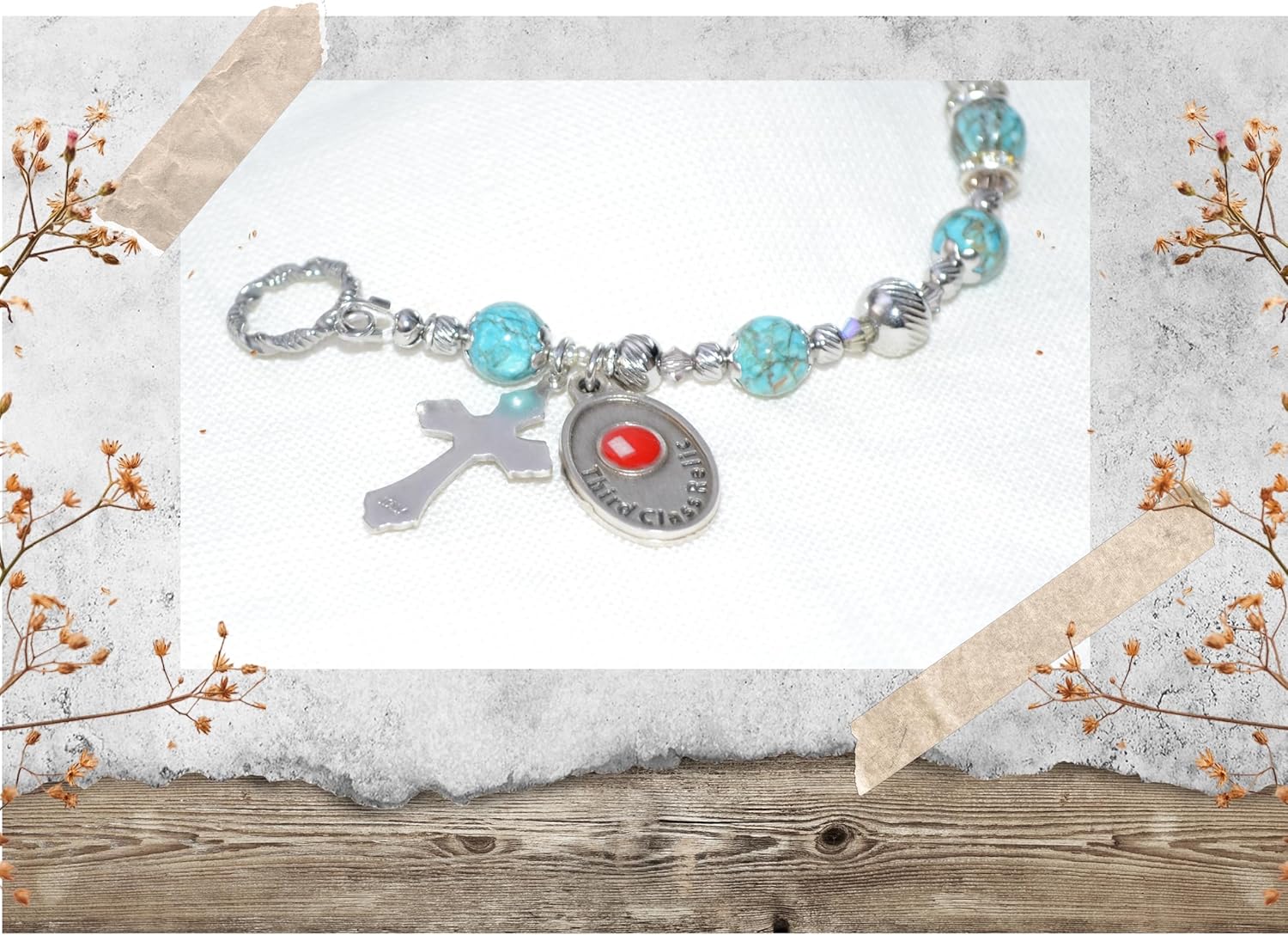 Saint Dymphna with Third Class Relic Rosary Bracelet in Stainless Steel & Turquoise Beads for Catholic Mom, Cancer Patient, Jewelry, Confirmation