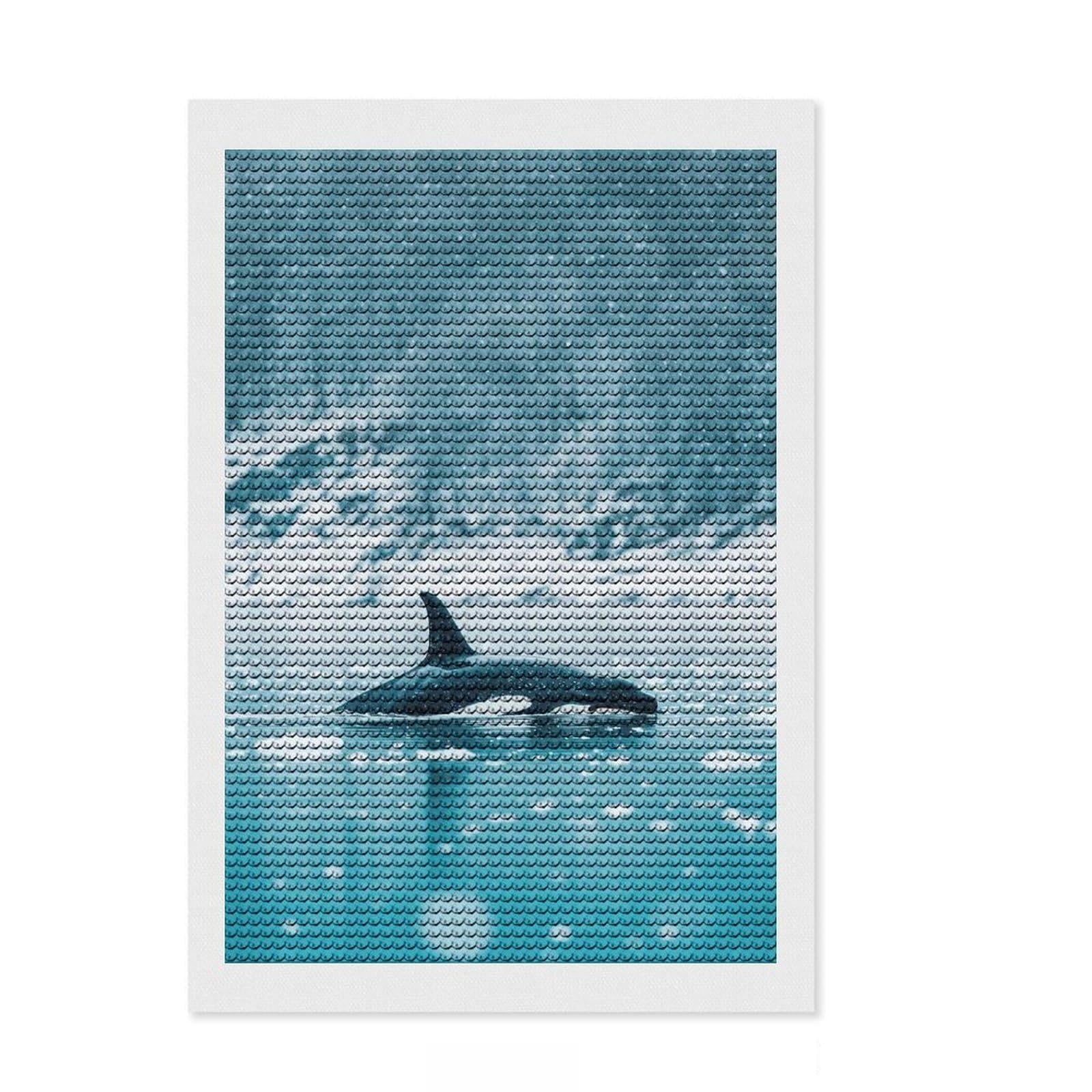 Junmoney Orca in Snowy Waters Diamond Painting Canvas Set 8"x12", Neat Printed Canvas, Creative Leisure Activity, Cosy Home Accent