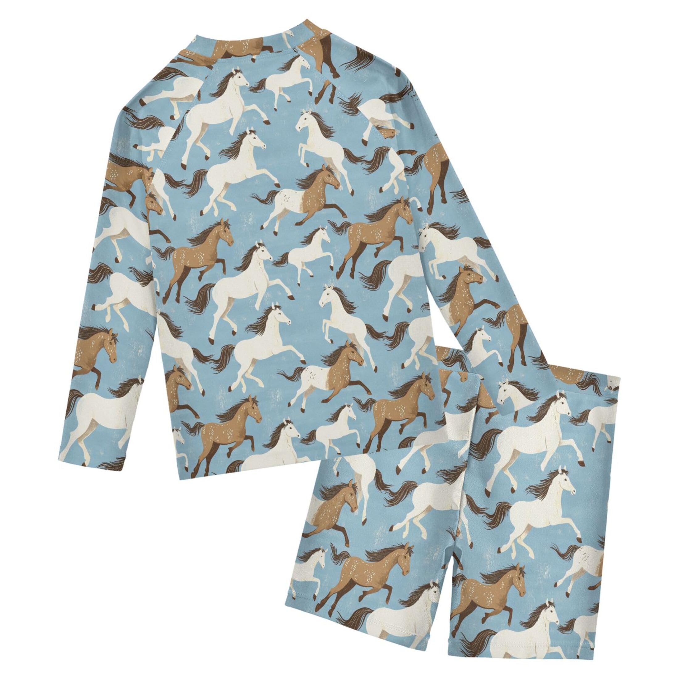 Horse Animal Baby Boys' Toddler Long Sleeved Rashguard Swim Bathing Suit Set B0403910