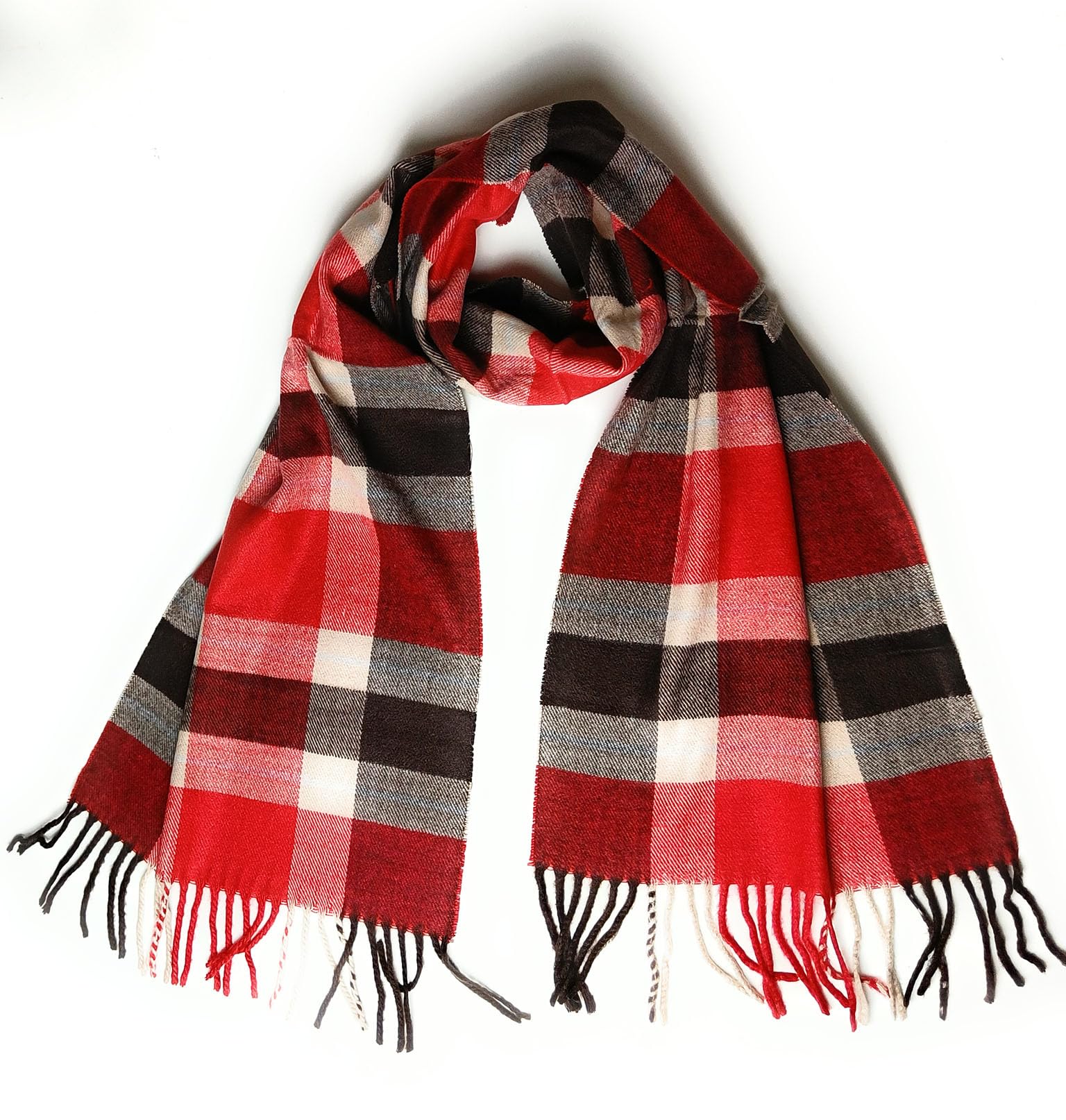 Kgm Accessories Men's Red Super Soft Check Cashmere Feel Plaid Tartan Check Scarf - Cashmere Scarves For - Soft Scarf ( White Check)