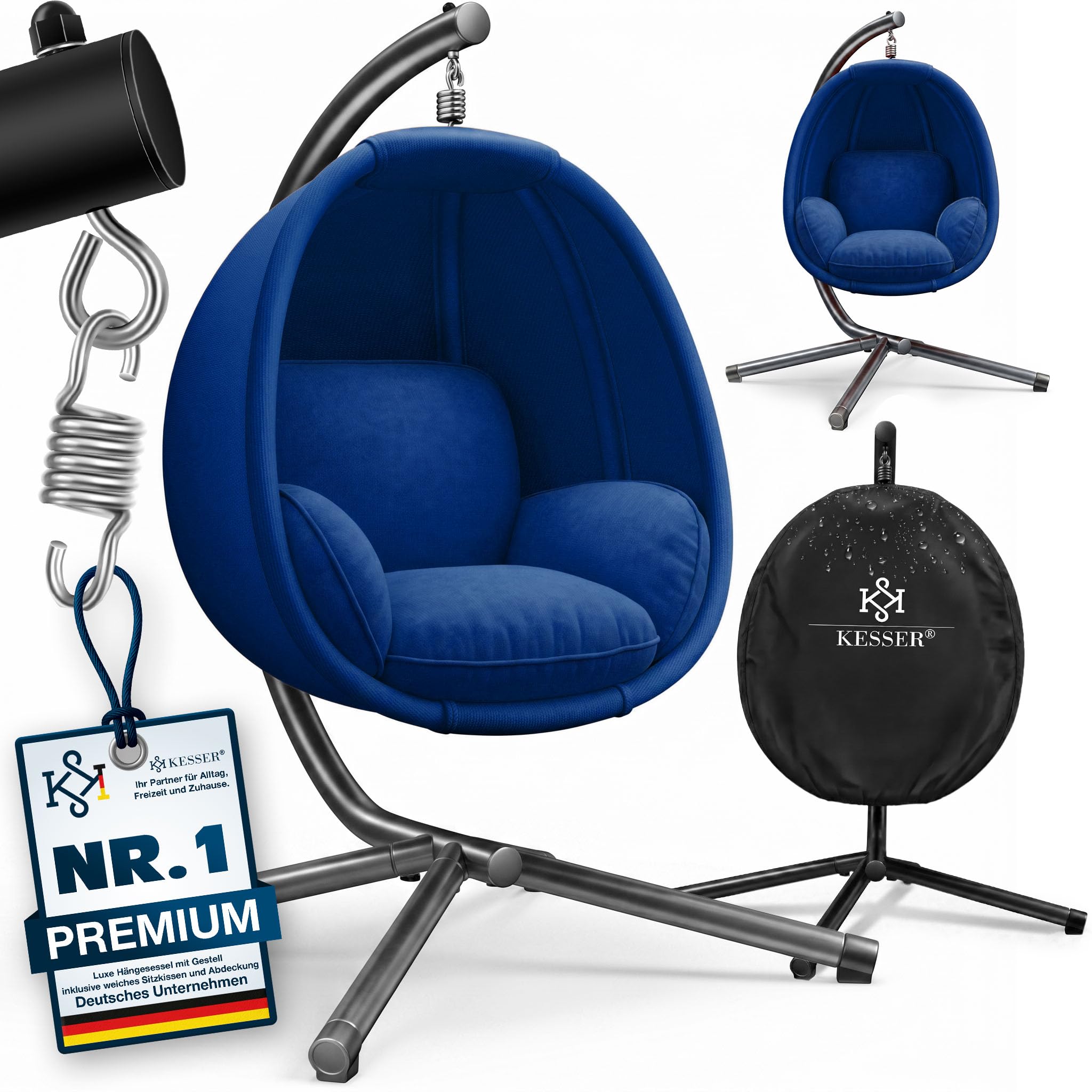 KESSER® Fauteuil Suspendu de Luxe avec Structure et Coussin d'assise Moelleux | Panier Suspendu intérieur et extérieur | Balançoire de Jardin | Panier Suspendu | Chaise Suspendue