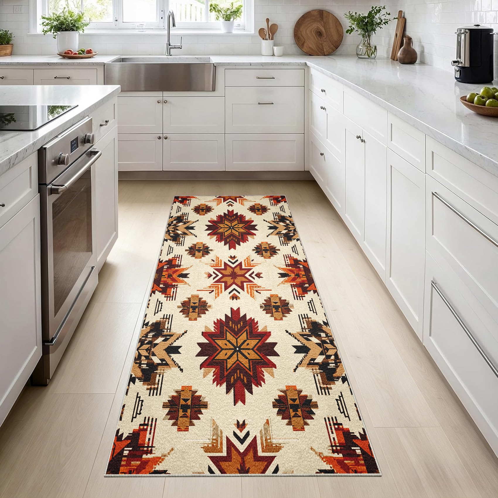 Générique Tapis de Couloir Aztec Western 80x150 cm, Tapis de Passage Amérindien Bohème Ethnique pour Cuisine Salon Chambre Balcon Entrée Interieur, Antidérapant et Lavable