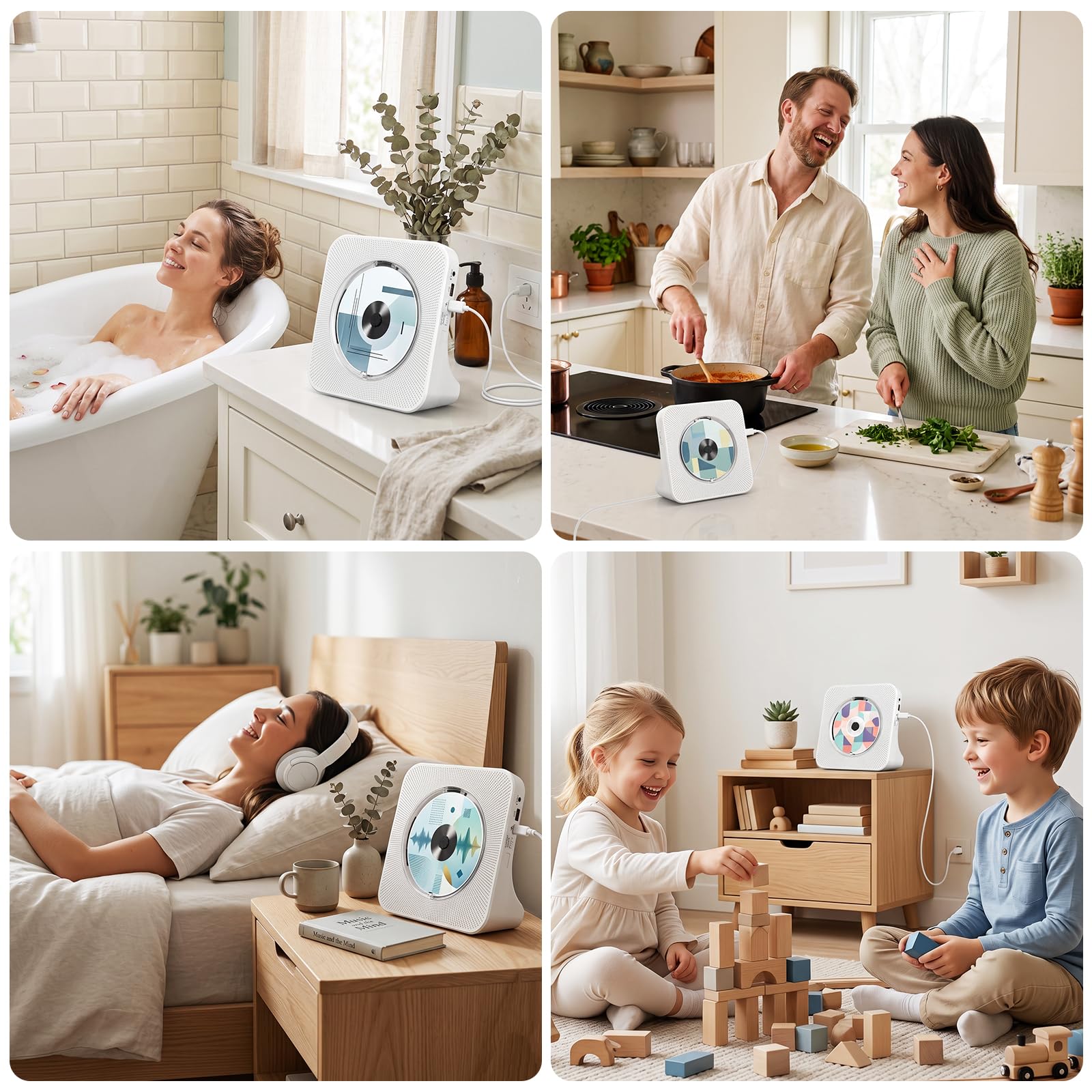 Gueray Lecteur CD Portable Mural Lecteurs CD Bluetooth de Bureau pour la Maison, Double Haut-parleurs HiFi Intégrés, Prise AUX et Casque, Radio FM Boombox avec Télécommande Port USB Écran LCD