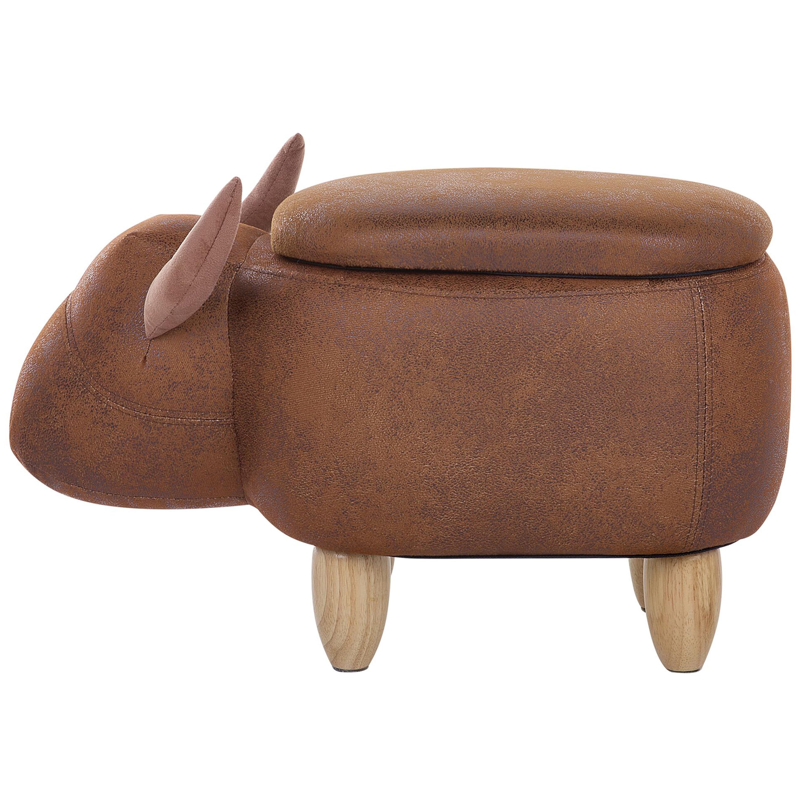 Beliani Tierhocker Kuh Kinderhocker Fußhocker Deko Hocker für Kinderzimmer mit Deckel Braun Cow