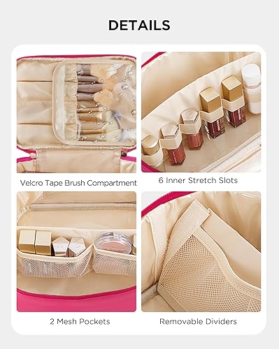 Miniatura 10 de HBlife Bolsa de maquillaje de viaje, portátil, bonita bolsa de cosméticos de cuero, bolsa de maquillaje grande, organizador de maquillaje, bolsa de