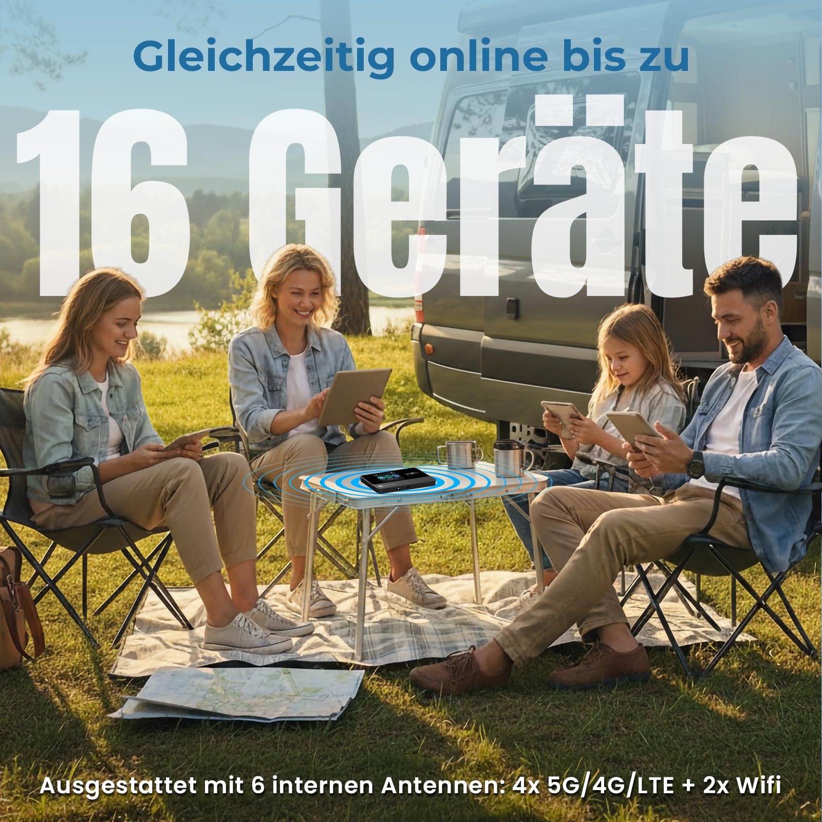 Reflexion 5GCONNECT - Mobiler 5G WLAN Router mit Akku 4200mAh, WiFi 6 Hotspot mit Nano-SIM Slot, 2,4 Zoll Display, bis 16 Geräte, USB-C, tragbarer Internet Router für Reisen/Homeoffice/Baustelle