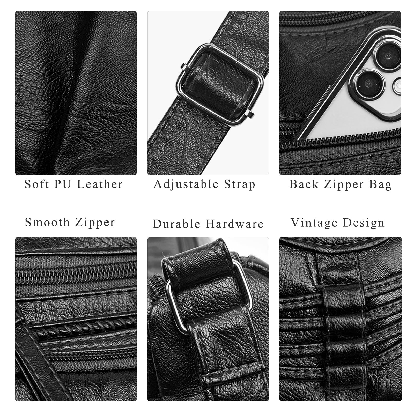 WITERY Crossboby - Bolso de mano para mujer, de piel sintética suave, con múltiples bolsillos, correa ajustable
