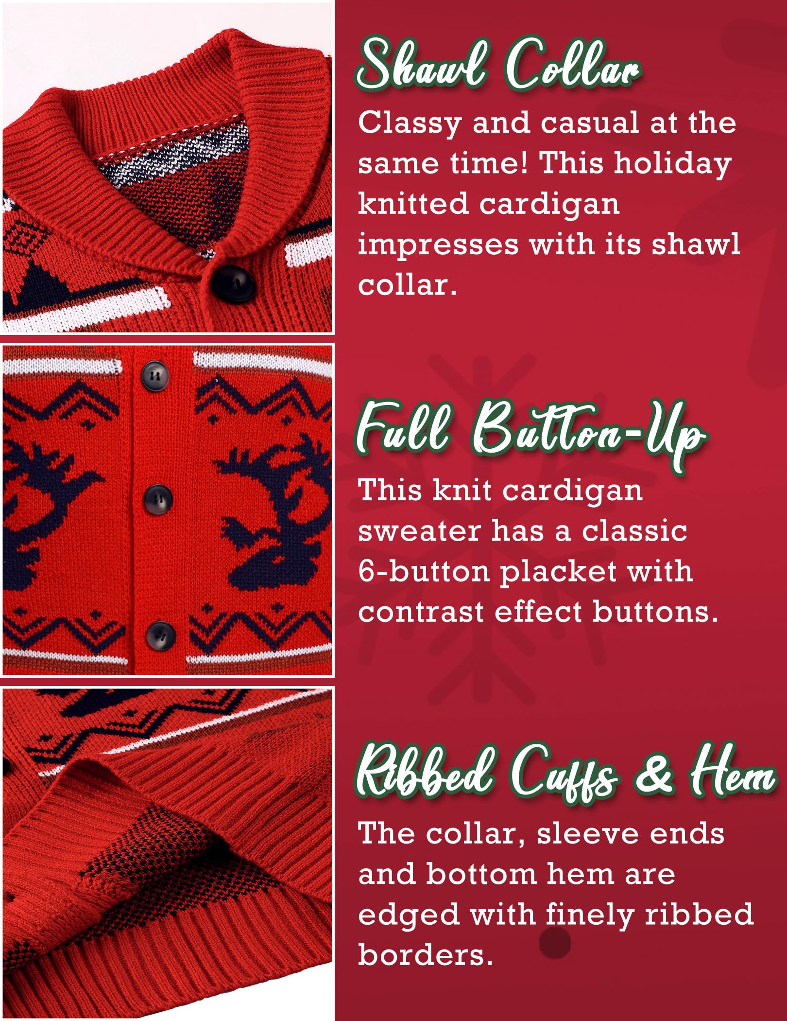 COOFANDY Cardigan natalizio da uomo brutto maglione natalizio renna fiocco di neve collo scialle maglione lavorato a maglia