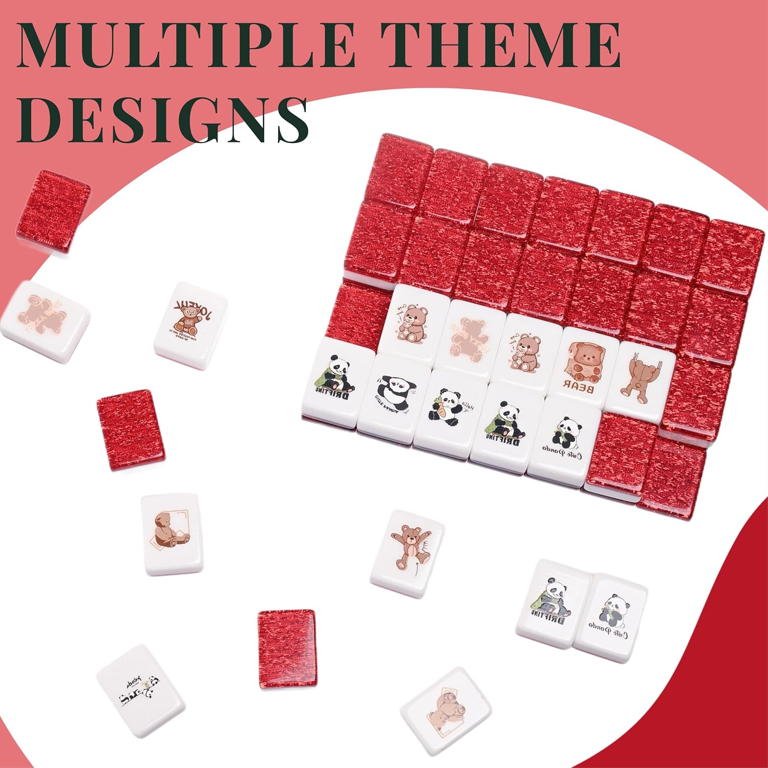 Mahjong Block Set, 65 pcs vita Mahjong Game Set with Handbag, Portable Travel Mahjong Set for Spring Picnic, Party Gift, Seaside Game & Beach Block Games(Panda and Brown Bear Theme)