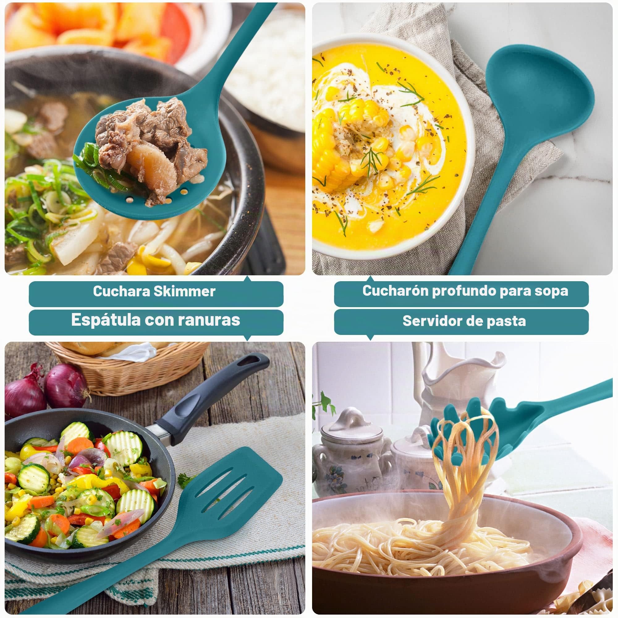Herogo Juego de utensilios de cocina, utensilios de cocina de silicona de 22 piezas con soporte, herramientas de cocina, resistente al calor y antiarañazos, apto para lavavajillas (azul)