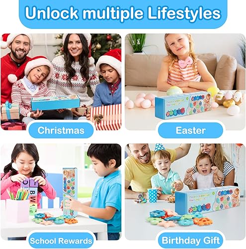 Miniatura 7 de Juguetes de baño para bebés, juguetes de baño de silicona para clasificar y apilar formas sin moho para niños de 1 a 3 años con 10 bonitas piezas