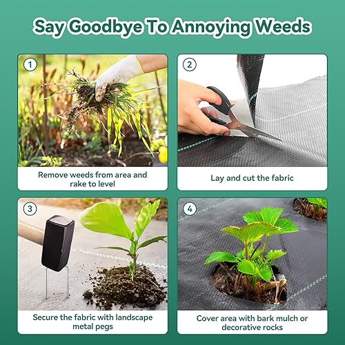 Miniatura 17 de Tela de paisaje de 3 pies x 180 pies, tela de barrera de malezas resistente de 3.2 onzas, tejido geotextil bloqueador de malas hierbas, tela