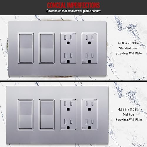 Miniatura 368 de ENERLITES SI8834-BK - Placa de pared decorativa sin tornillos, cubierta de enchufe segura, 4 entradas, 4.68 x 8.30 pulgadas (alto x largo), Negro