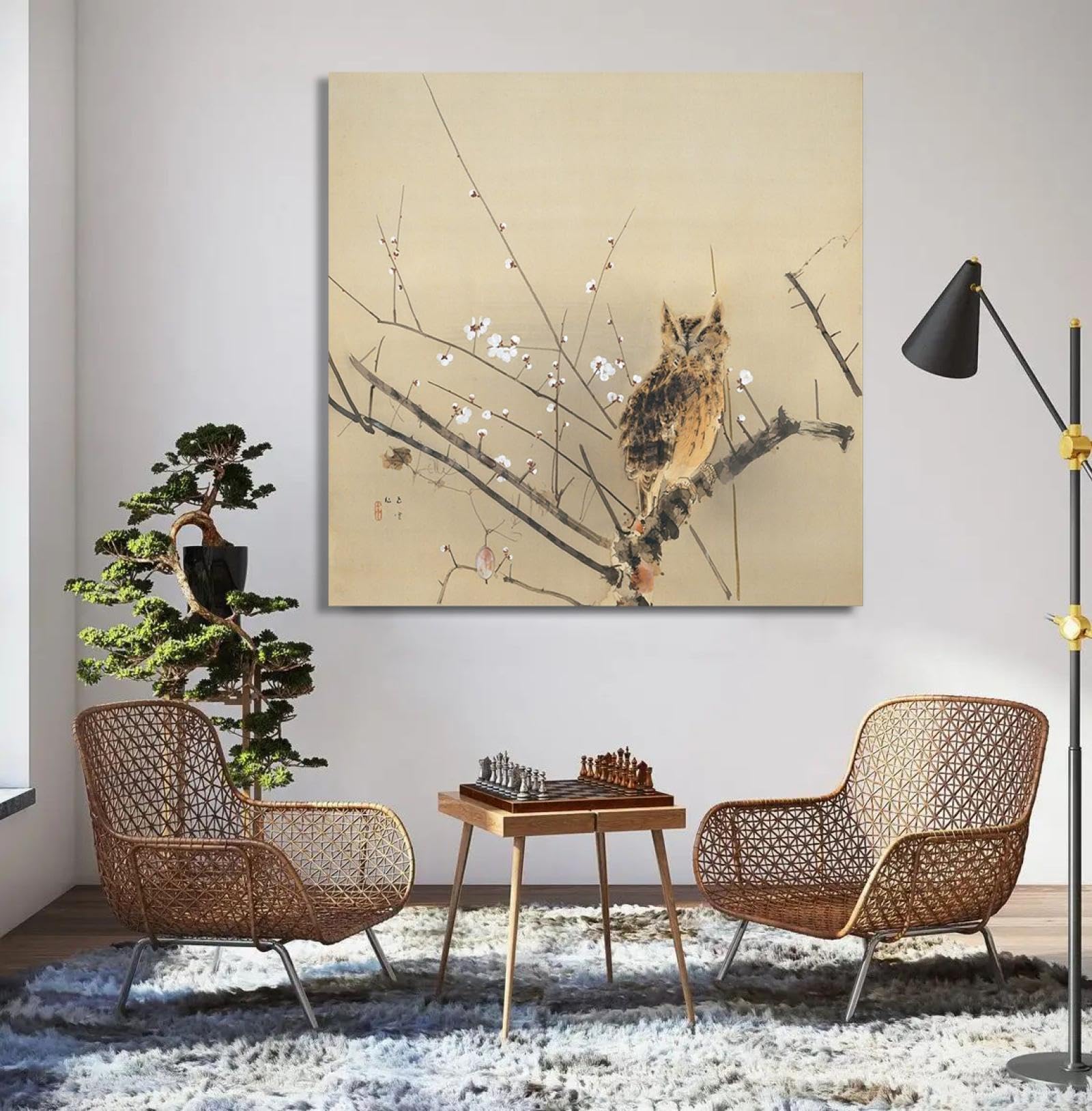 Pixxprint Stampa Su Tela Gufo Sull'Albero 70x70 Cm - Quadro Moderno Made In Germany