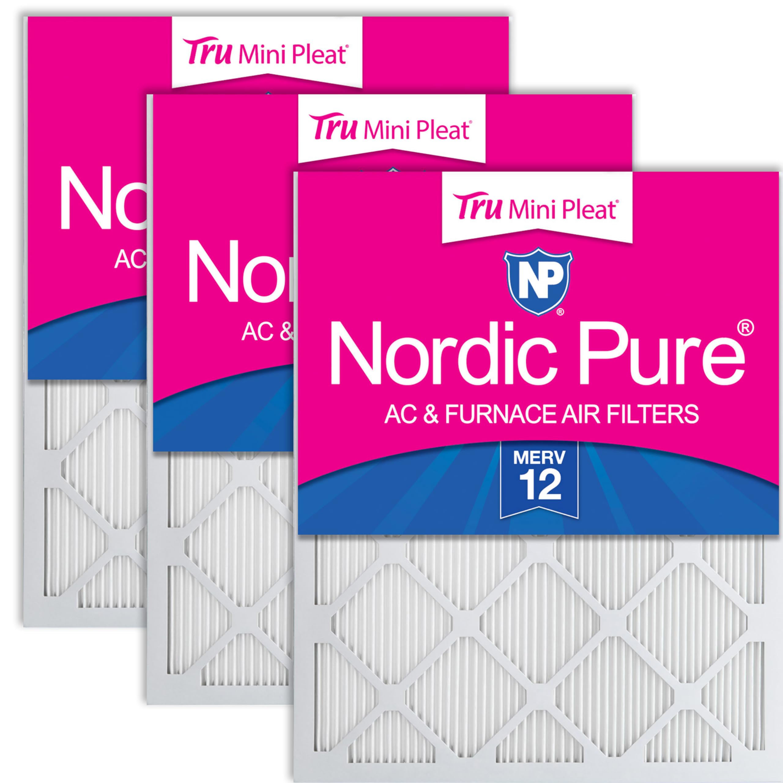 Nordic Pure 10x20x1 Tru Mini Pleat MERV 12 AC Furnace Air Filters 3 Pack