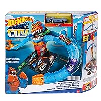 Hot Wheels - City Gorilla Attacco Distruttivo, Playset a Tema Stazione di Servizio con 1 Macchinina