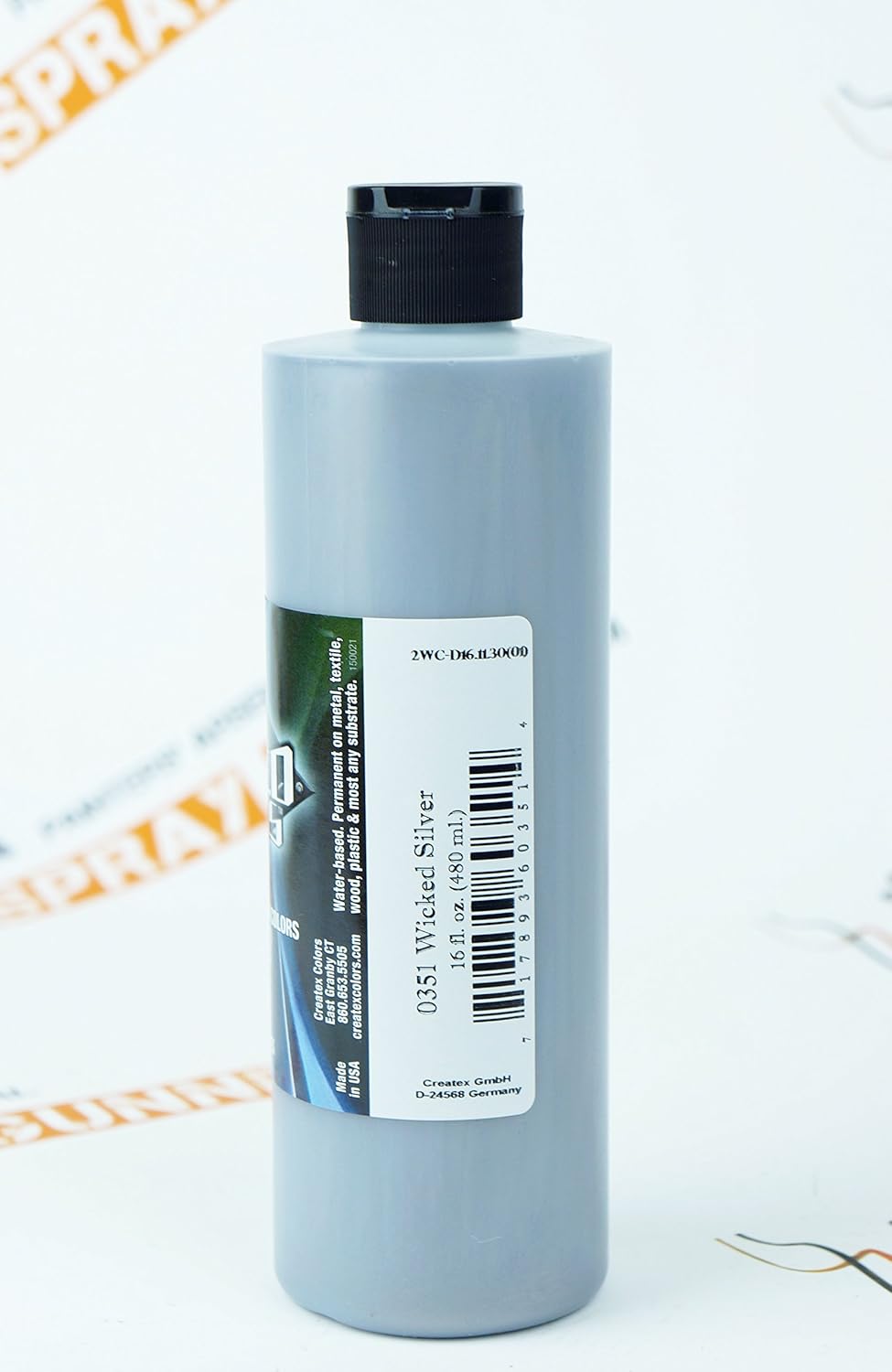 Createx Wicked Colors W351 Silver 16oz. Water-Based Universal Airbrush Paint. by SprayGunner