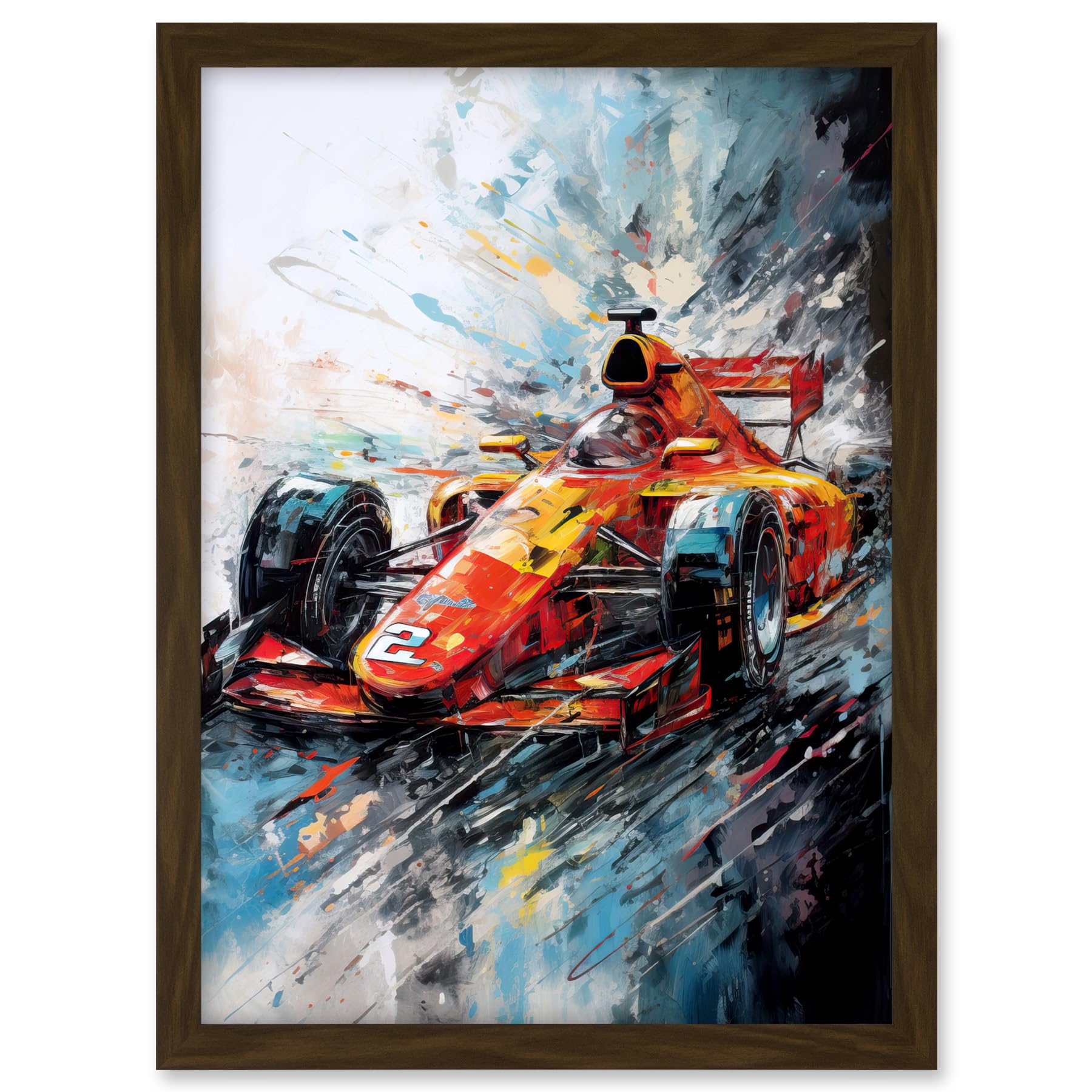 Artery8 Orange Race Car Grand Prix Action Shot Painting Artwork Framed A3 Wall Art Print