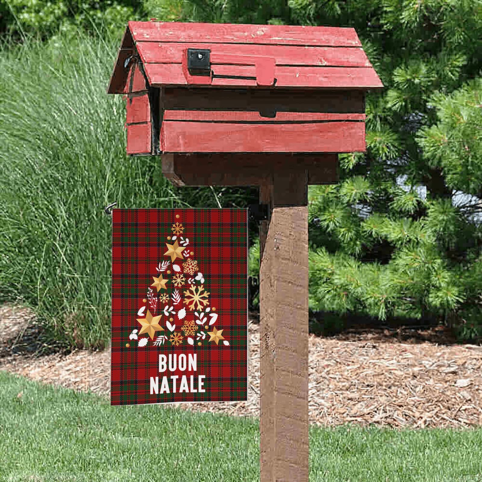 HSIAHOU Buon Natale Gartenflagge – Büffel Plaid Weihnachtsflagge, Doppelseitig, 30,5x45,7 Cm, Lustiges Winter-Banner
