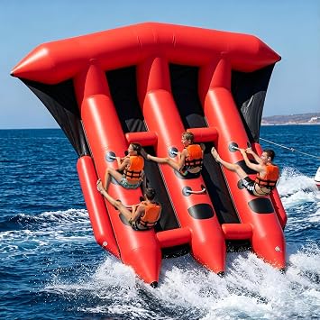 GYUEM Inflatable Towable Tubes for Boating, 2-6 Riders Flying Boat Tube for Seaside, Lake, Water Park for Water Sports - with Electric Pump, Grab Handles, Tow Points, Speed Safety Valve