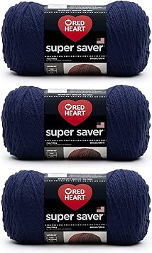 Red Heart Super Saver Yarn for Crocheting & Knitting, Soft Navy, 3-Pack