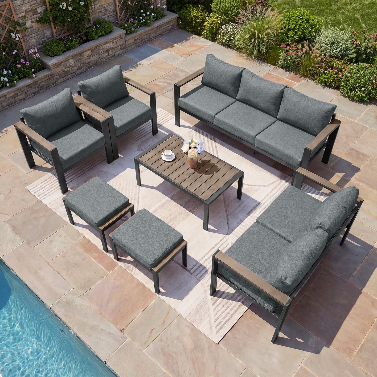 Photo 1 of ***PARTIAL SET - PRICE ADJUSTED***SAILARY Outdoor Patio Furniture Set 7 Pieces Luxury Aluminum Patio Conversation Set with Coffee Table and 2 Ottoman 9 Seats, Thick Cushions, Large Sectional Sofa for Porch, Balcony, Deck, Yard, Gray