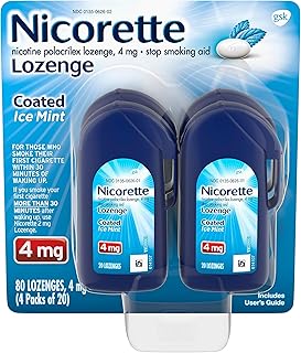 Nicorette 4mg Coated Nicotine Lozenges to Help Quit Smoking - Ice Mint Flavored Stop Smoking Aid, 20 Count x 4