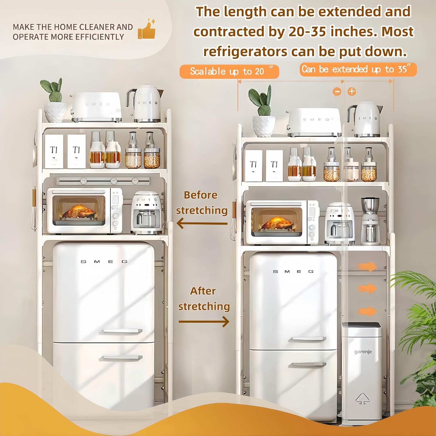 Dorm Microwave Storage mini Fridge Rack, can be Placed Above The White mini Fridge Shelf, The Height and Length are Adjustable, Suitable for Various Sizes of refrigerators(White)
