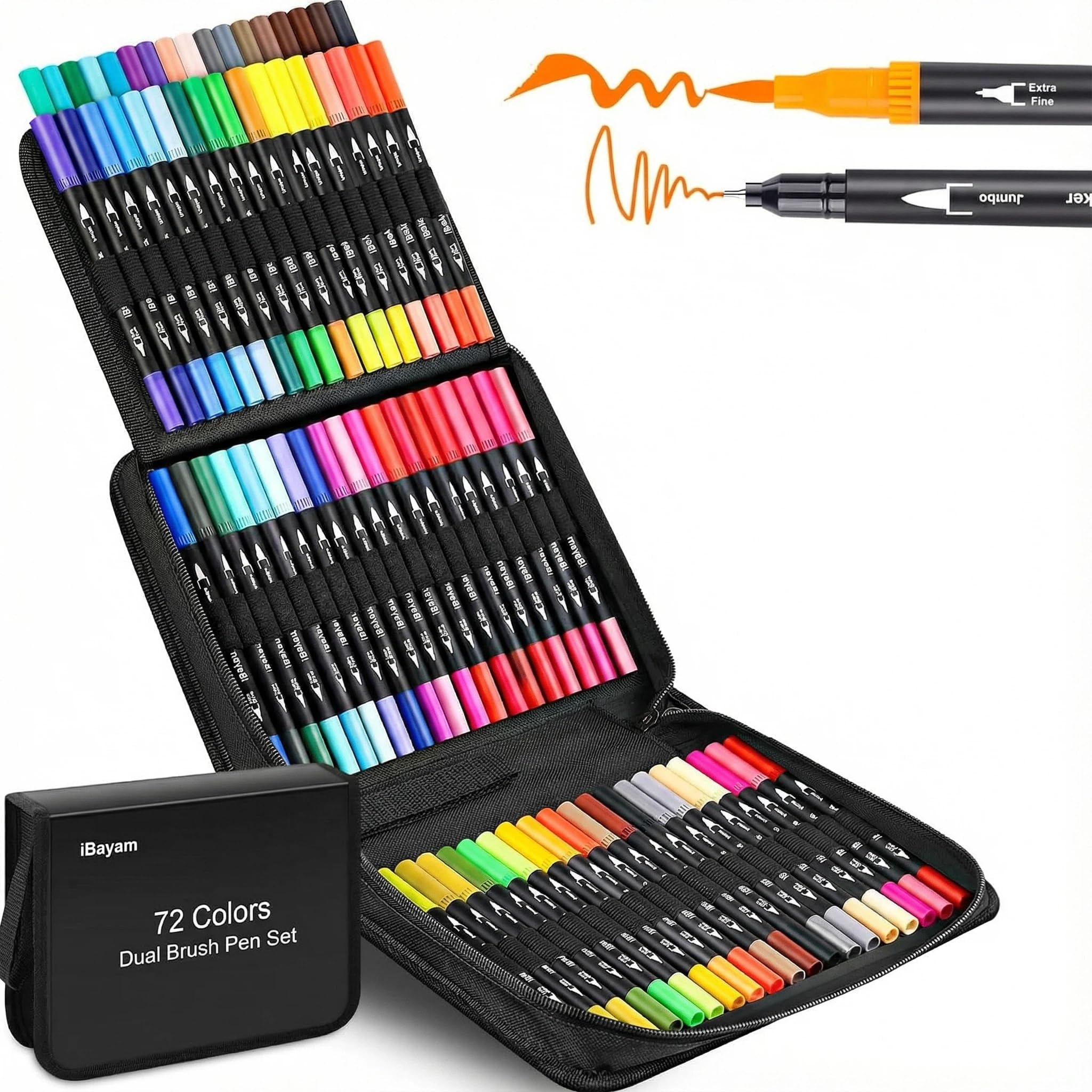 iBayam 72 Colors Dual Tip Brush Pens for Adult, Art Markers Set for Coloring Book, Note-Taking, Calligraphy, Journaling, Sketching, Painting, with Gift Case for Adult Teacher Art Supplies