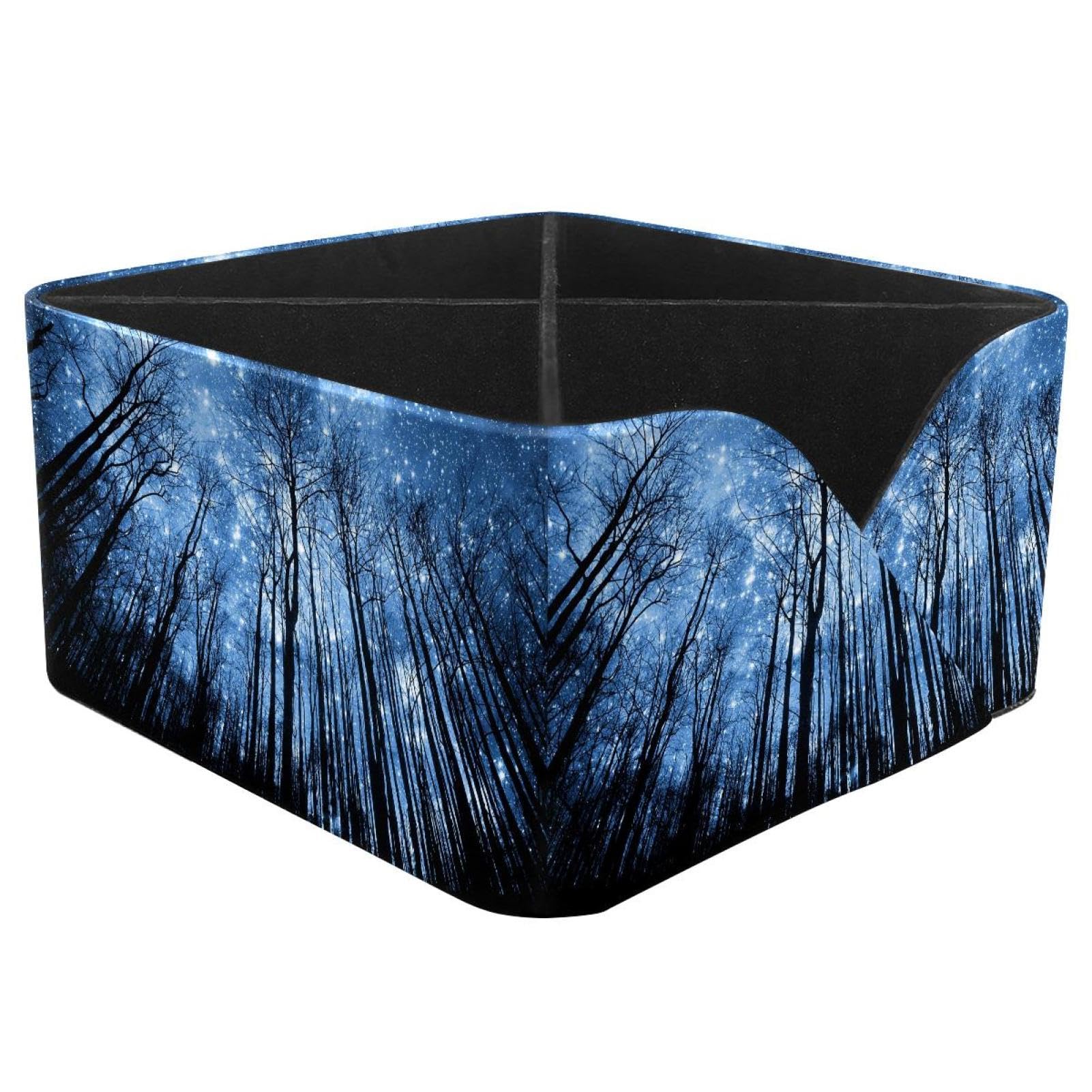KengjuTesu Galaxy Star Sky Night Forest Desktop Organizer Pen Holder, Rectangular Pencil Cup for Office, Study and Makeup Stations