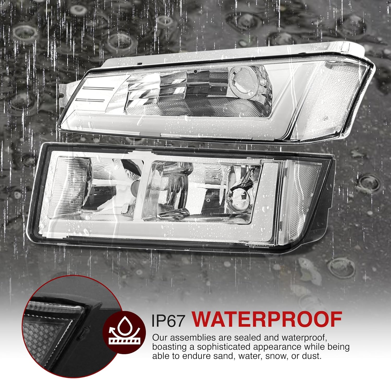AJP Distributors Chrome Housing LED DRL Headlights Assembly + Bumper Clear Signal Lamps Pair Compatible/Replacement For Avalanche 1500 2500 Body Cladding Models 2002 2003 2004 2005 2006 02 03 04 05 06