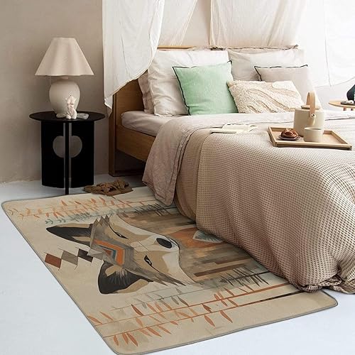 Miniatura 2 de Alfombra de lobo de 2 x 3 pies, alfombra de vida silvestre, alfombra para entrada, dormitorio, sala de estar, lavable, antideslizante, suave,