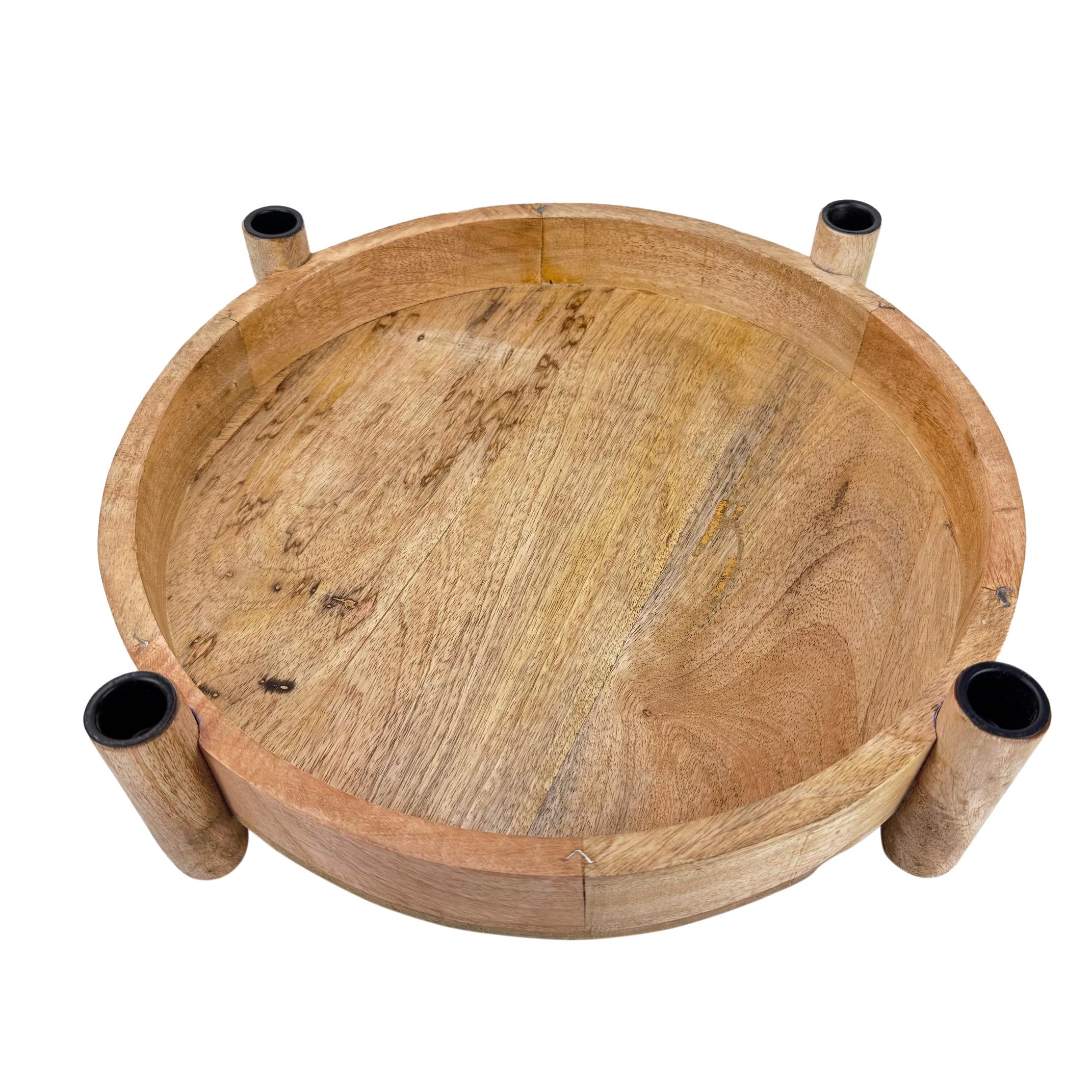 Adventskranz aus Mangoholz für Stabkerzen mit schwarzen Kerzenhaltern aus Metall - rund, modern und natürlich für Ihre Weihnachtsdekoration